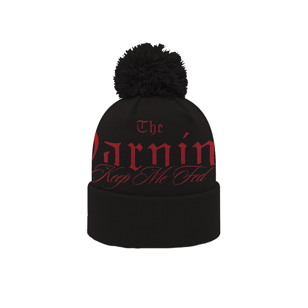 Keep Me Fed Black Woven Bobble Hat